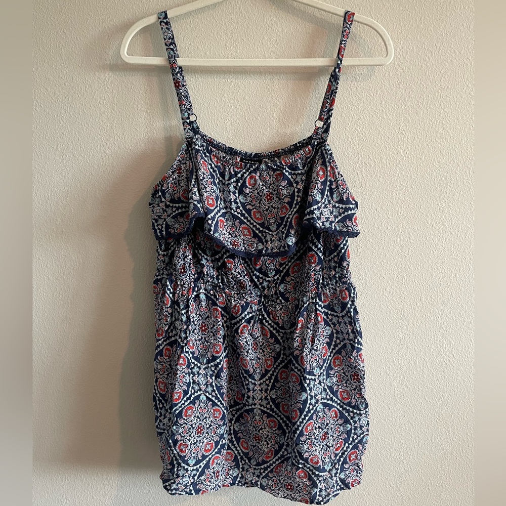 Torrid Babydoll Tank Top Paisley Ruffle Women’s Plus 2X Crochet-Trim Blue/Red - Picture 5 of 9